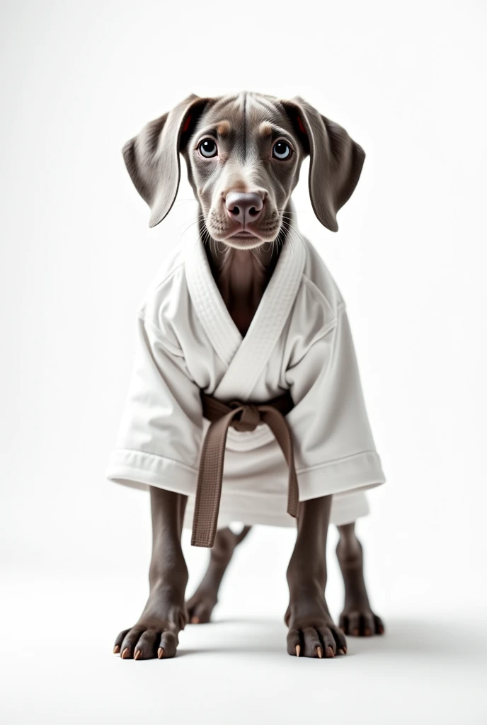 A belgian malinois. Wearing a bath towel. Doing a nunchucks pose.