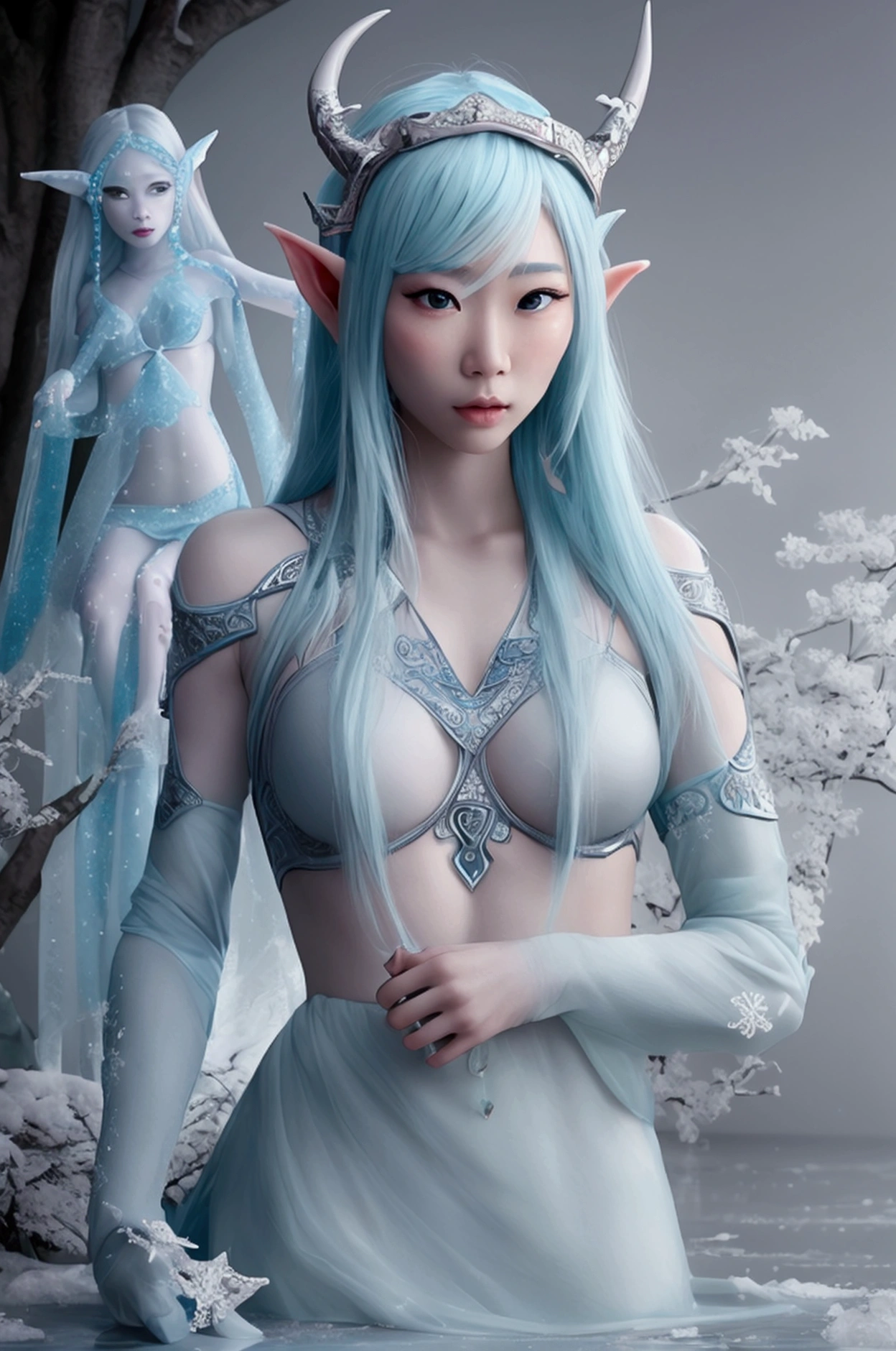 The face of the elf princess appears in the air,Pointed-eared elf exposed multiple times:1.8),Winter scenery,Surreal wonderland,Dream Island in the Sea of Cloudig snowflake:1.3),五颜六色的big snowflake飞舞着,The palace of the elf princess covered with snow,The tree of life blooms with endless vitality,Twinkling stars in the night sky,Overlapping clouds and fog,Whimsical fantasy landscape art, Beautiful Art Ultra HD 8K, 8K highly detailed digital art, Beautiful and detailed fantasy, epic fantasy landscape, Mysterious and dreamy scenery, Magic fantasy very detailed, magical scenery, 由big snowflake和梦幻漂浮的仙女岛组成, Detailed fantasy digital art, 8K detailed digital art
