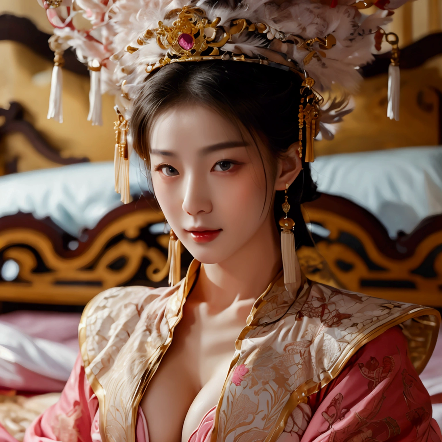 generate snsd yoona wearing traditional chinesse dress, she sit on empress throne, showing her boob, showing her cleaveage, traditional chinesse castle, detail traditional chinesse imperial building and ornaments, detail, 8k, beautifull decoration, detail, 8k, beautifull panorama, masterpiece, best quality:1.2),(8k,highres,RAW photo,realistic,photo-realistic:1.3),(detailed skin texture,detailed cloth texture,beautiful detailed face:1.25),professional lighting,photon mapping,beautiful soft light,radiosity,physically-based rendering,raytracing, model shoot style, model shoot style, (extremely detailed CG unity 8k wallpaper), full shot body photo of the most beautiful artwork in the world, (((nsfw))), (((nude))), (((naked))), (((nipples)))