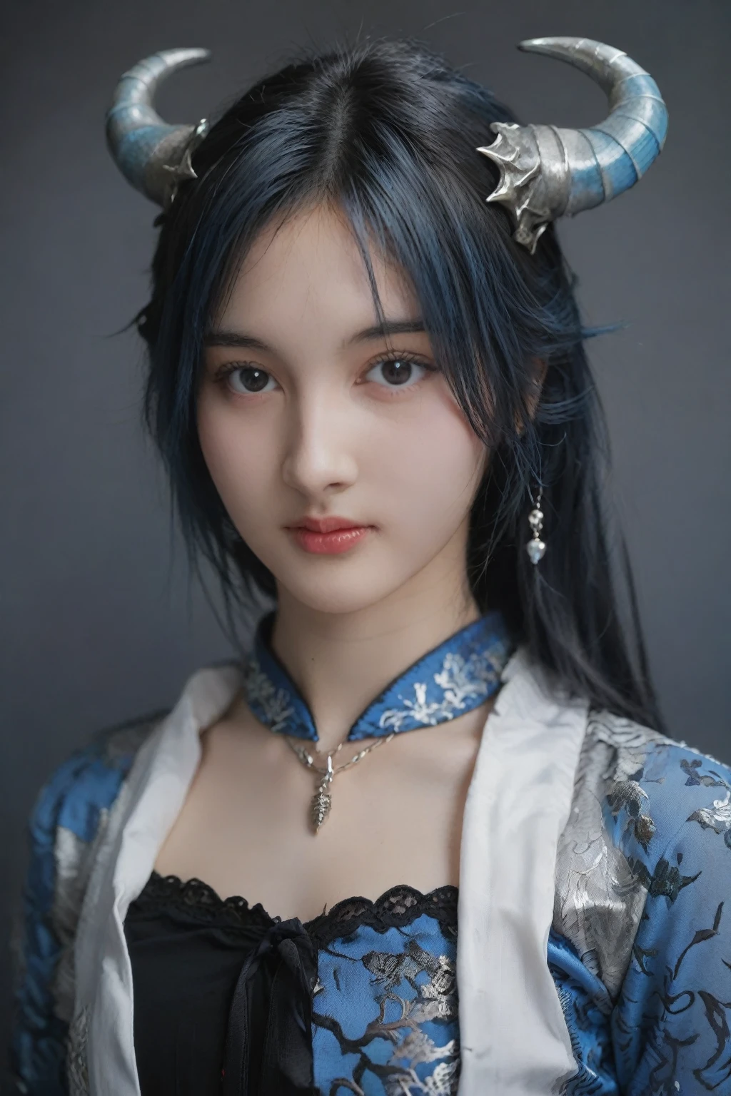 (Captured in exquisite detail and high resolution with Hasselblad X2D 100C with a 90mm f/2.5 lens, the image exudes a sense of sensual and innocence). (a girl with horns and a horned head, keqing from genshin impact, Samurai Chains Ink Undead, flawless face detail, blue-skinned elf, pixiv style, Lossless Image,whimsical) (alessi4, ac_neg1, detailxl, ffacedetailxl, ziprealism, fhanddetailxl, ziprealism_neg, eyedetailpxl, skindetailpxl)