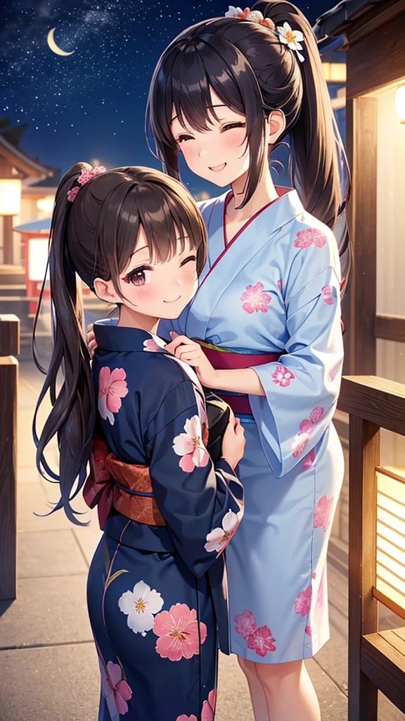 Beautiful sisters　yukata　Black Hair　Summer festival　night　White panties　Holding back tears