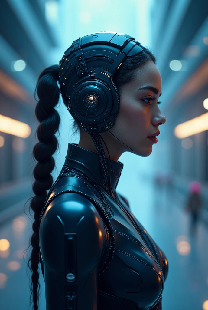 a woman in a futuristic suit with headphones and headphones, dreamy cyberpunk girl, cyborg girl, cyberpunk beautiful girl, cyborg - girl, cyberpunk girl, female cyberpunk, cyberpunk woman, cyberpunk women, beutiful girl cyborg, cute cyborg girl, cyberpunk cyborg, cyberpunk 2 0 y. o model girl, perfect android girl, has cyberpunk style, futuristic cyberpunk, modern cyberpunk
