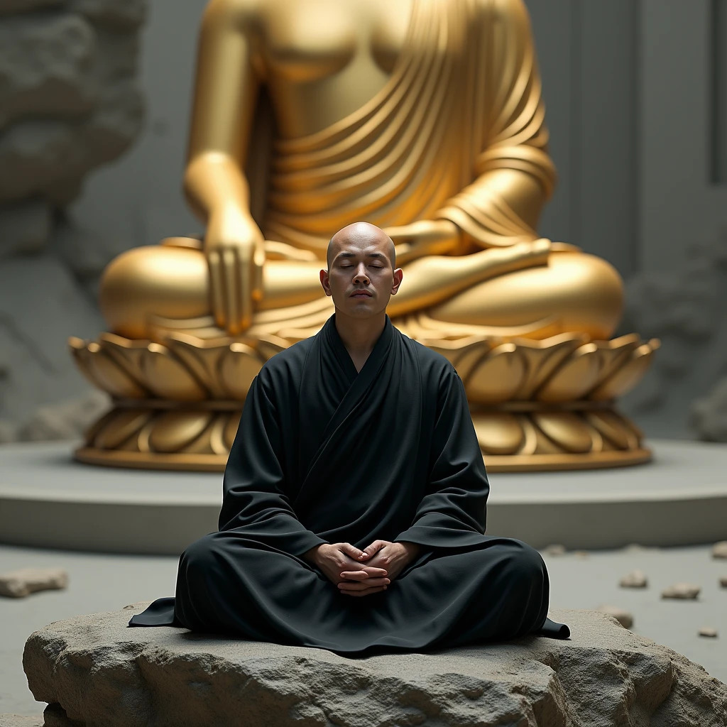 man Monk in robe prays in lotus pose, by Fang Congyi, fantasy art, (dark atmosphere:1.5), cinematic, intricate, dof