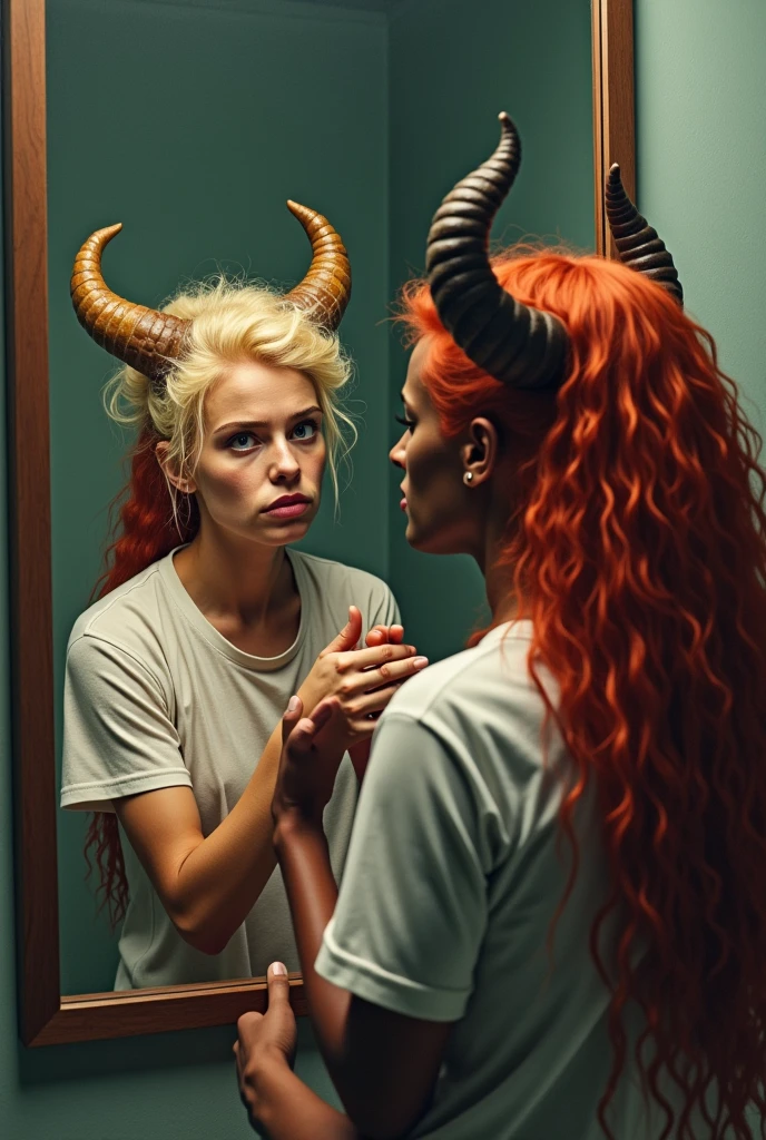 ((best quality)), ((masterpiece)), (detailed), perfect face, female horn character, whole body, naked, sex, Man grabbing horns and raping, Rear position, High Angle, A face looking up