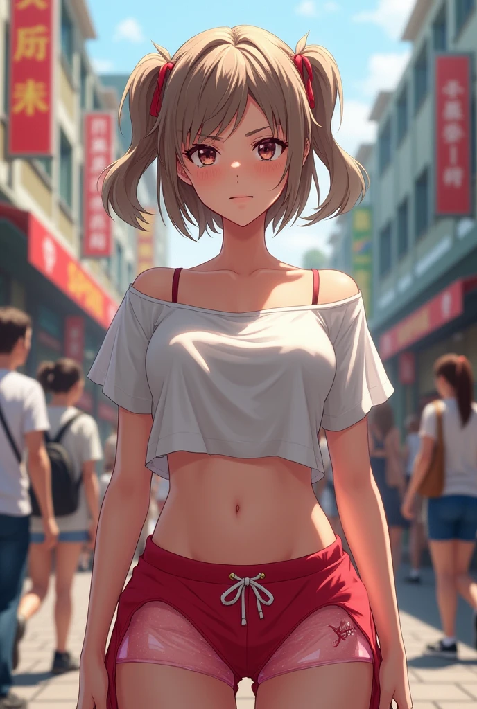 ((Masterpiece)), ((best quality)), (Anime:1.4), (super detail:1.2), (High Definition:1.3), (Professional Photography:1.3), (sharp focus), (perfect light), ((12 years old)), 1girl, cinematic lighting, Textured skin, (cat ears), pale brown hair, messy medium hair, Cute Beautiful teenage girl, (Healthy slim body), (Knit fabric tank top:1.3), no bra, (exposed neck), slendar body, small , (loose blunt bangs), (short braided hair), ((Wearing long sarong skirt)), (hyper deformed face:1.3), (long eyelashes),  smile, blush, (Purple Unfocused eyes), beautiful collarbones, (slightly exposed cute navel), BREAK, ((best quality)), (super detail), (retro-future:1.5),((model pose)), (on the Beautiful sidewalk),