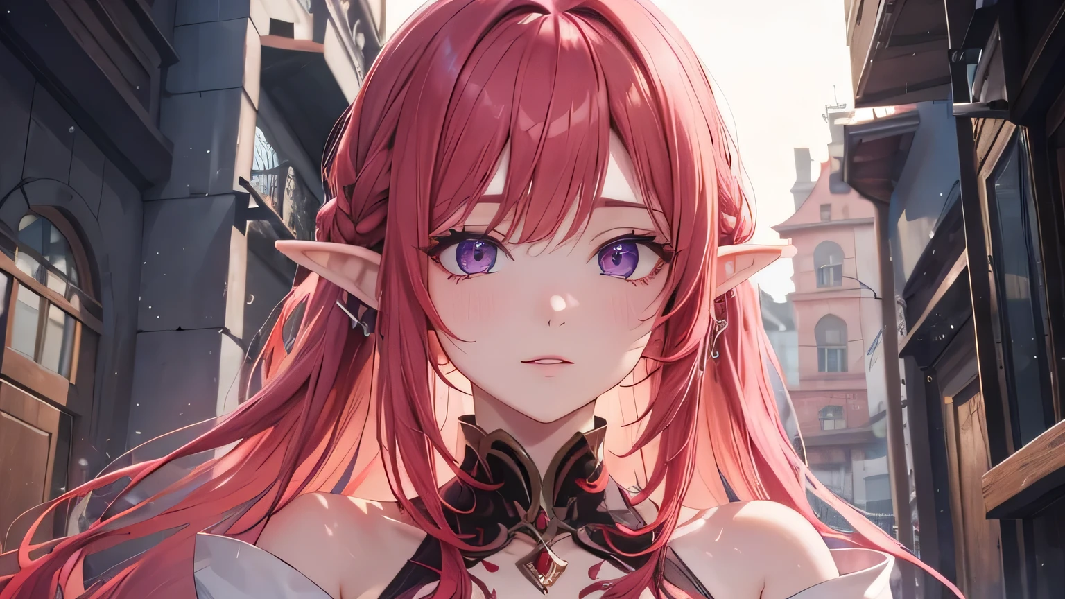 anime style, A cartoon closeup of a woman with ears and bunny tail, There is a rabbit tail, Has rabbit ears, Girls Design, Second-rate, portrait, Gisha, Anime Character, Long hair, Pink Hair, Hair covers the ears, Happy, Delicate and powerful appearance, Dissonance, High 8K