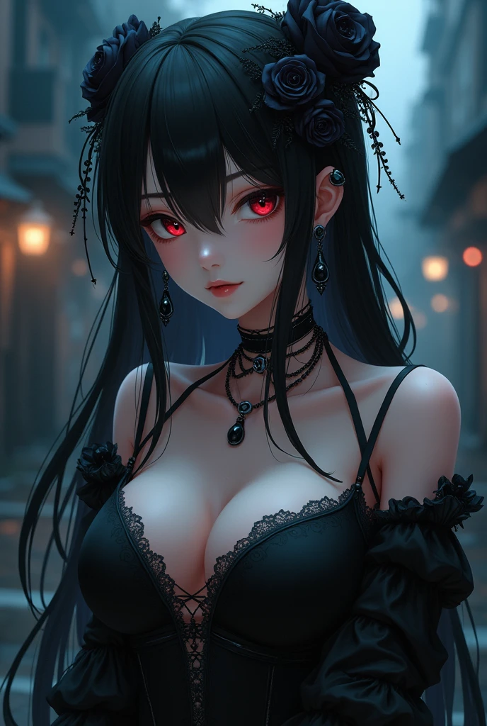 (a oriental gothic gothic girl covered in a black slime),oil painting,creepy atmosphere,golden ornaments,moonlight,glowing eyes,misty background,haunting expression,high-resolution,vivid colors,smoke,sharp focus,physically-based rendering