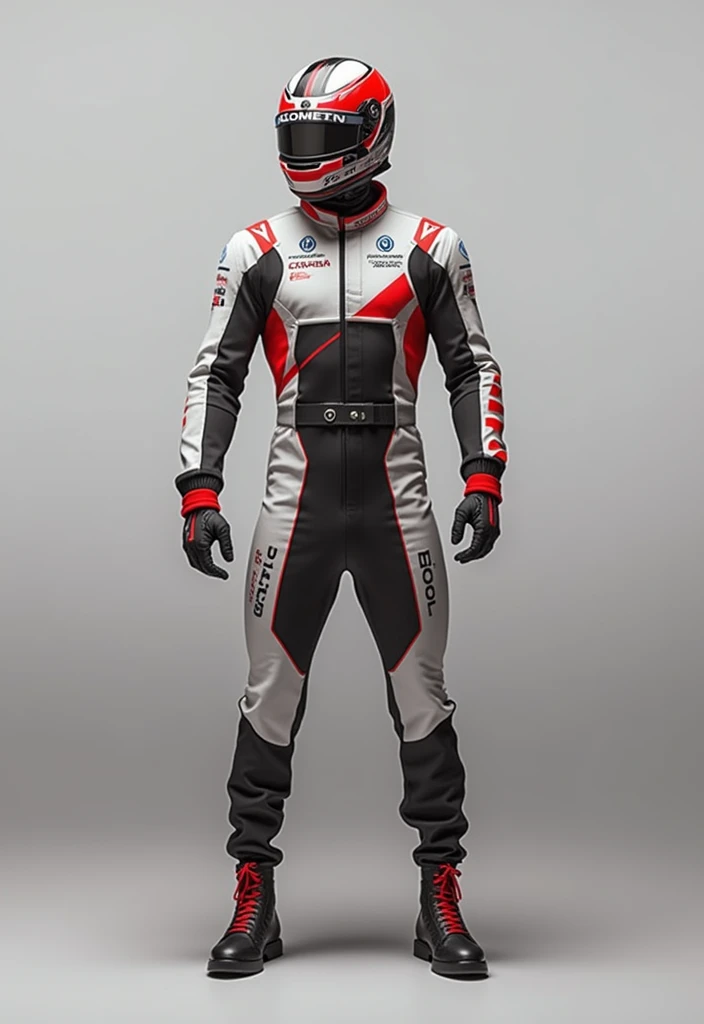 Formula 1 uniform in navy blue colors, beige and white with the Carter team name