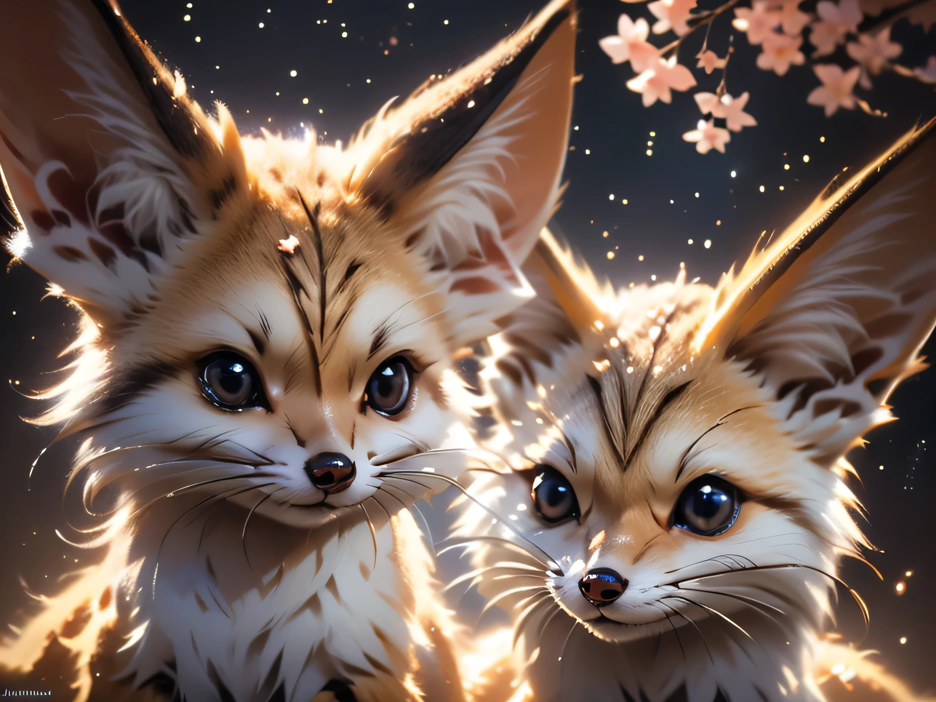 close-up photo super cute, big-eyed, with a soft, gentle nose, fluffy, smiling with two teeth, fennec fox on a natural background, realistic, beautiful, sparkles, stars in the eyes, soft volumetric light, (backlight:1.3), (cinematic:1.2), intricate details, (ArtStation:1.3), Rutkowski --auto --s2