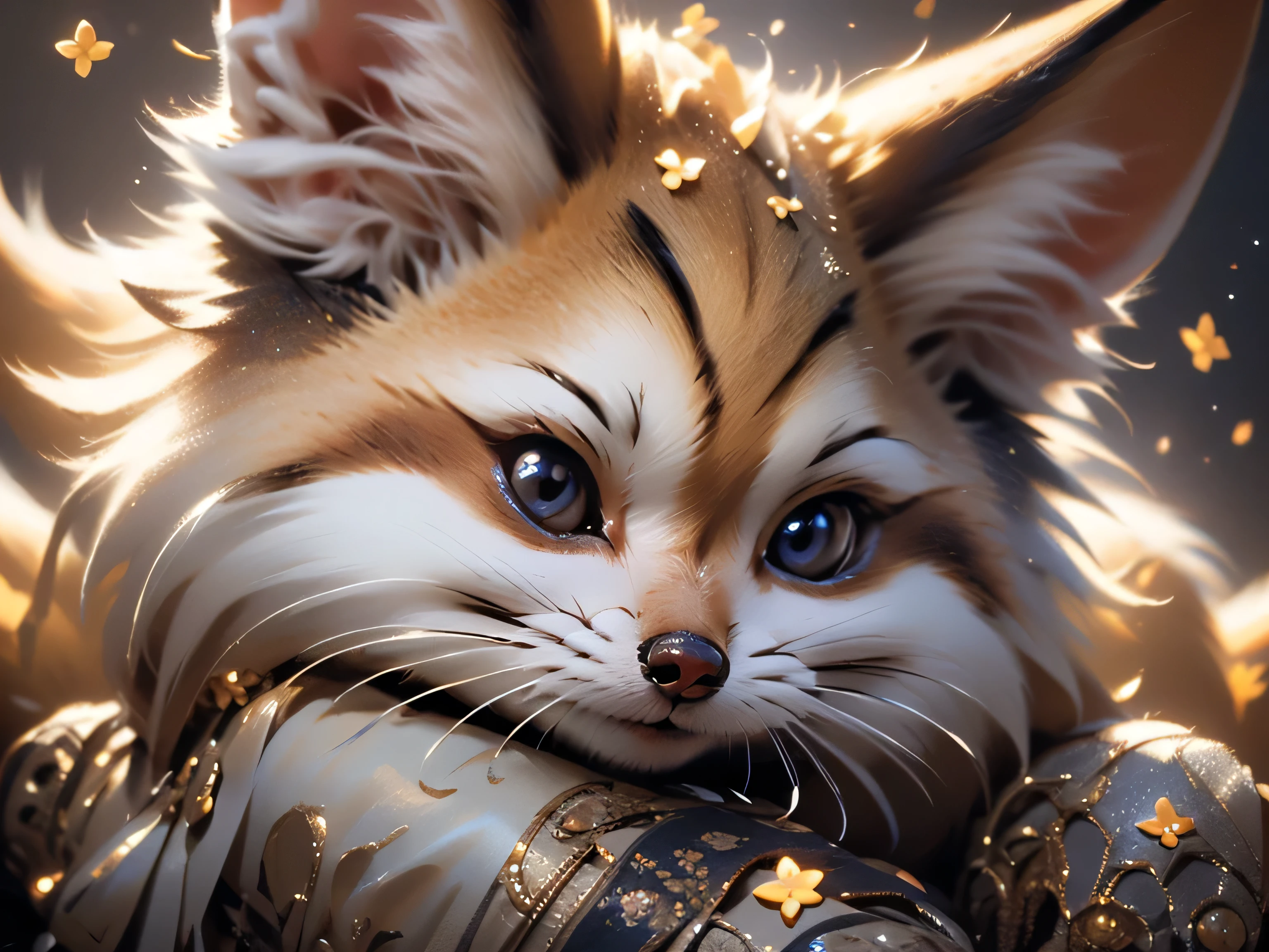 close-up photo super cute, big-eyed, with a soft, gentle nose, fluffy, smiling with two teeth, fennec fox on a natural background, realistic, beautiful, sparkles, stars in the eyes, soft volumetric light, (backlight:1.3), (cinematic:1.2), intricate details, (ArtStation:1.3), Rutkowski --auto --s2