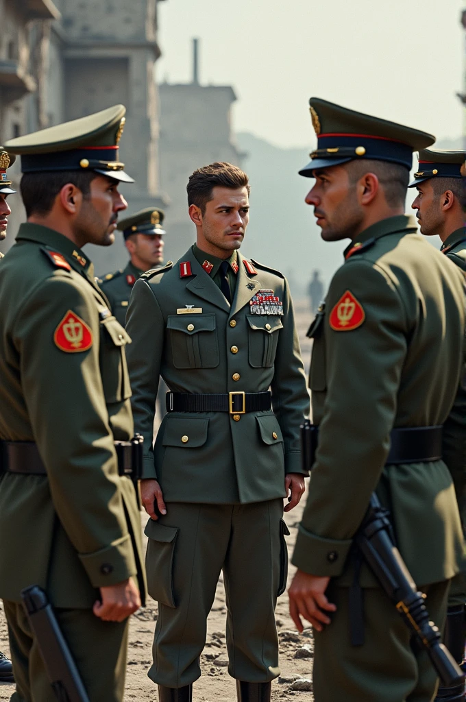 arafed woman in uniform and a man in uniform standing next to each other, military police, wearing military uniform, italian, wearing a military uniform, italy, uniform, wearing military outfit, miltary, portrait shot, full uniform, italian garb the future, in uniform, italian style, in military uniform, uniform background, italian renaissance, soldiers, official, army