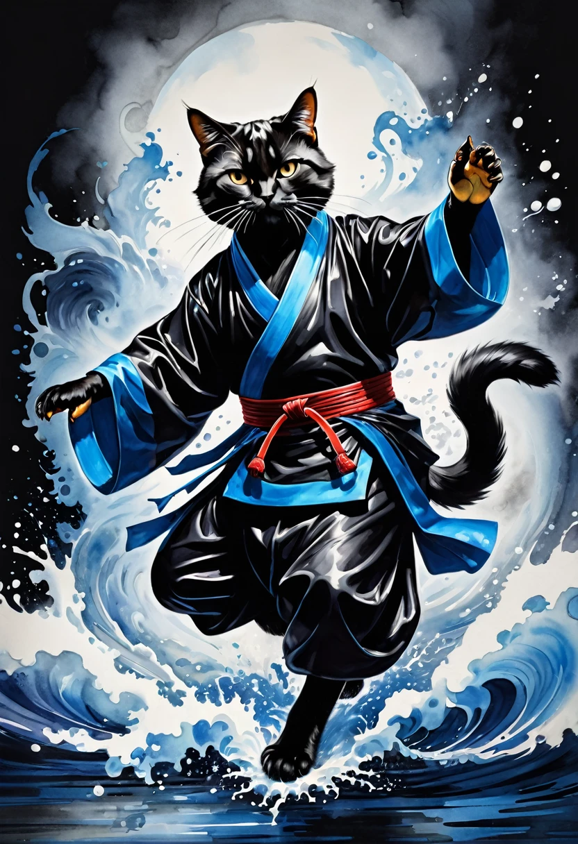 A lovely ninja, wide-eyed and a little singed, has just survived a violent explosion. She is floating on choppy water along with some debris, in the dark of the night, illuminated by a flickering fire. The scene captures the resilience and determination of the ninja as she emerges from the chaos and destruction. The artwork should showcase the intricate details of the ninja's expressive eyes, highlighting their beauty and intensity. The medium can be an illustration or a digitally rendered 3D artwork, emphasizing the depth and texture of the water and the floating debris. The image should be of the best quality, with ultra-detailed elements and a realistic, photorealistic rendering. The color palette should feature dark, intense tones, enhancing the atmosphere of the night and the flickering firelight. The lighting should be dramatic, with the fire casting dynamic shadows and illuminating the ninja's face and surroundings.