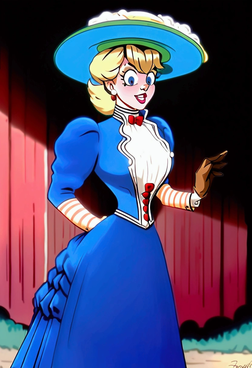 Betty Cooper as a stunningly beautiful yo blonde Gibson Girl of the 1890s wearing a blue 1890_dr3ss, picture hat, parasol, gloves, perky pushed up breasts, 9in wasp waist. (((Dry-humped by a large horny 69yo man standing behind her, grabbing her breasts))) (((NSFW))). 1girl, 1man 