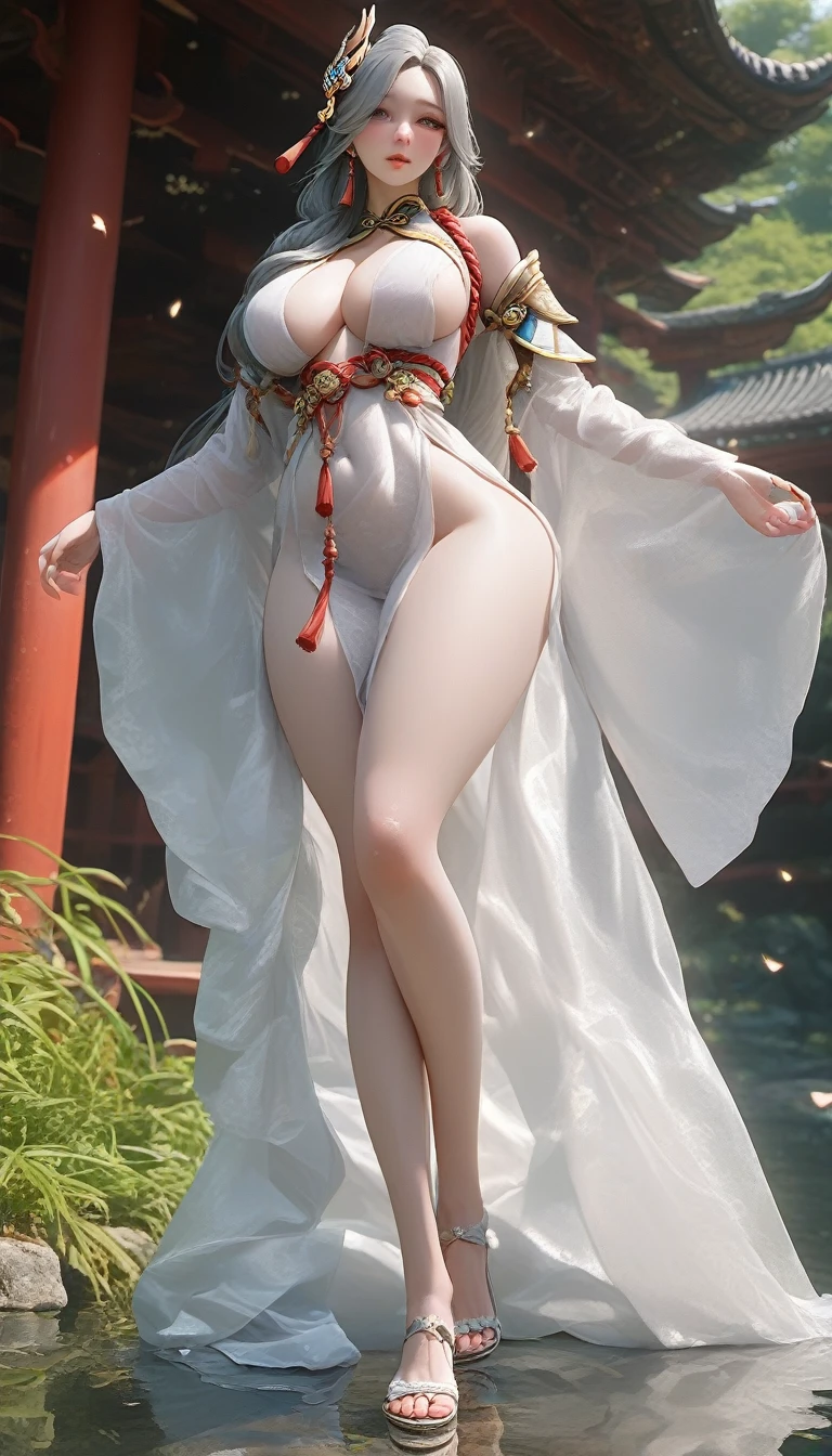 high quality,HD,16K,Sharp Line,1 Girl,fantasy, （Ice and Fire Goddess）,Pretty Face, Large Breasts, Beautiful legs,In the water,Focus Girl,detailed Pretty Face,Detailed clothes,beautiful eyes,Cool,Sexy,Dynamic Angle,穿着华服的神明Strike a pose拍照, Ancient mysterious sexy goddess, Traditional beauty woman, Beautiful female warrior god of war , Beautiful sexy goddess, Gorgeous role-playing, high, Beautiful young girl, Beautiful woman, 华丽Beautiful woman, Complex clothing,Chinese Mystical Aesthetics, Beautiful goddess ancient mysterious girl, Extremely detailed shot of the goddess, Jaw-dropping sexy beauty, Big breasts deep neckline sexy belly button（butt), (bedroom), (Sexy Girls), masterpiece, best quality, Bangs, blush, Chest, clavicle, Eyebrows visible through hair, (Ombre gold hair), Jewelry, Long hair,Bright Eyes, ring, (solitary), illustration, fashionable, miss, Strike a pose, background, element, confident, Express, Accessories, majestic, striking, key point, Dynamic poses, ((plump)), (purple))Woman in transparent dress,Viewer,(((Full breasts, Keeley University))),Slim waist,(Navel exposed,Bare waist), Long hair, extreme detailed details, 详细的fantasy艺术, Stunning character art, Beautiful and exquisite character art, Beautiful transparent dress, Very detailed, Large Breasts，Chest，Golden ratio figure，Beautiful figure，Ultra wide-angle shooting，Full body shot拍摄，Body close-up，Full body shot，Wearing a pleated tulle skirt，柔和动漫illustration, 柔和的深色background，Fujifilm XT3 Clear focus, f 5.6, High Detail, Clear focus,(Wearing openwork clothing),, (Natural light), (Tempting)translucent, Good velvet quality, Compared, Divine Light,, Silver hair, 夜空background, Absolute Strength,Female Shinmei，穿着性感丝绸的Female Shinmei,，Large Breasts，Chest，Golden ratio figure，Beautiful figure，Ultra wide-angle shooting，Full body shot，Body close-up，Full body shot， Wearing a tulle dress, Model shooting style, Large Breasts，饱满Chest，Golden ratio figure，Beautiful figure，(Extremely detailed CG 8k wallpaper unit), The most beautiful artistic photos in the world, , 8K 超HD, ) ，Sexy姿态，Sexy表情，best quality,masterpiece,Ultra-high resolution,(Practical:1.4),original photo,Ultra-high resolution