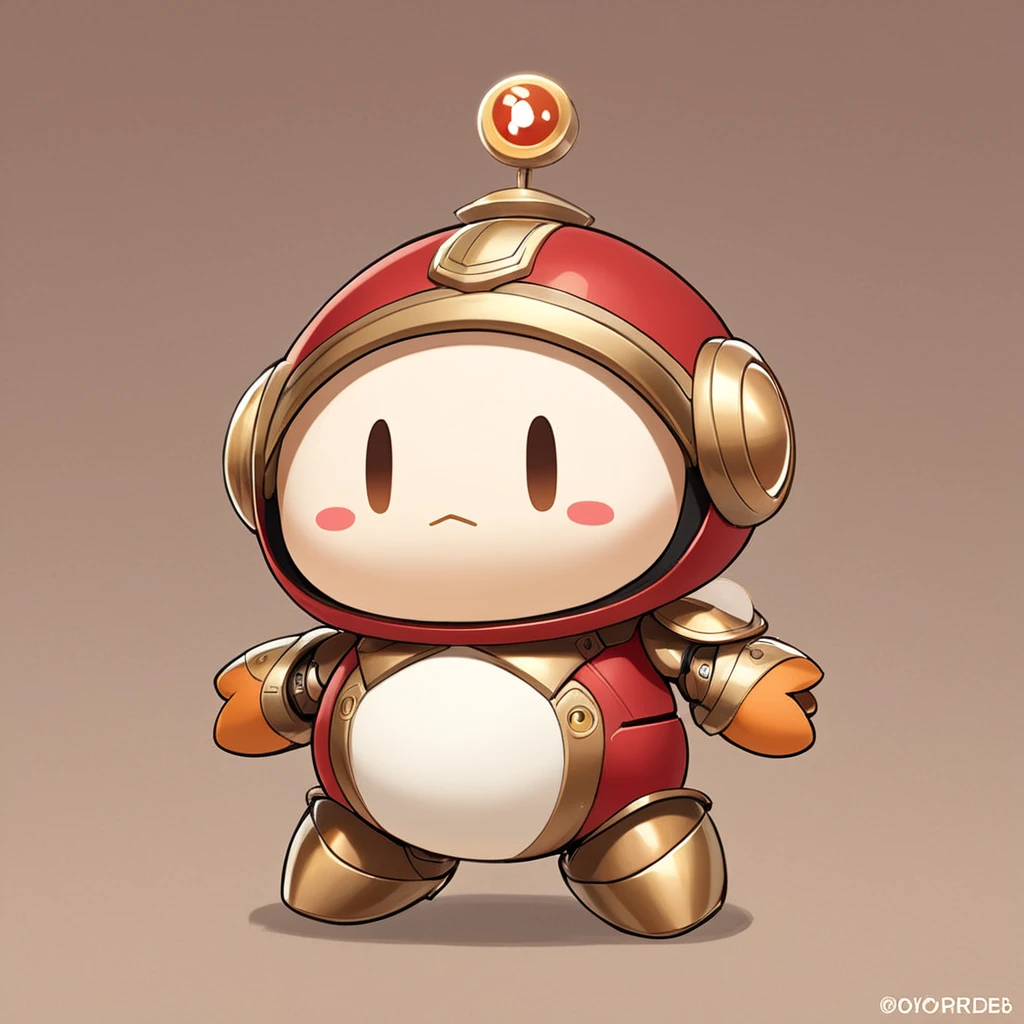 cute robot , Armor Waddle Dee  with off-white brown bronze and off-red color palette