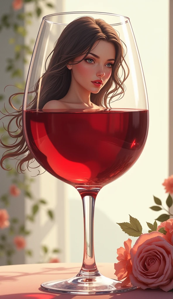 A beautiful young woman sitting outside with a glass of wine, their is a balcony to a beautiful lake to her right, she is smiling at the viewer