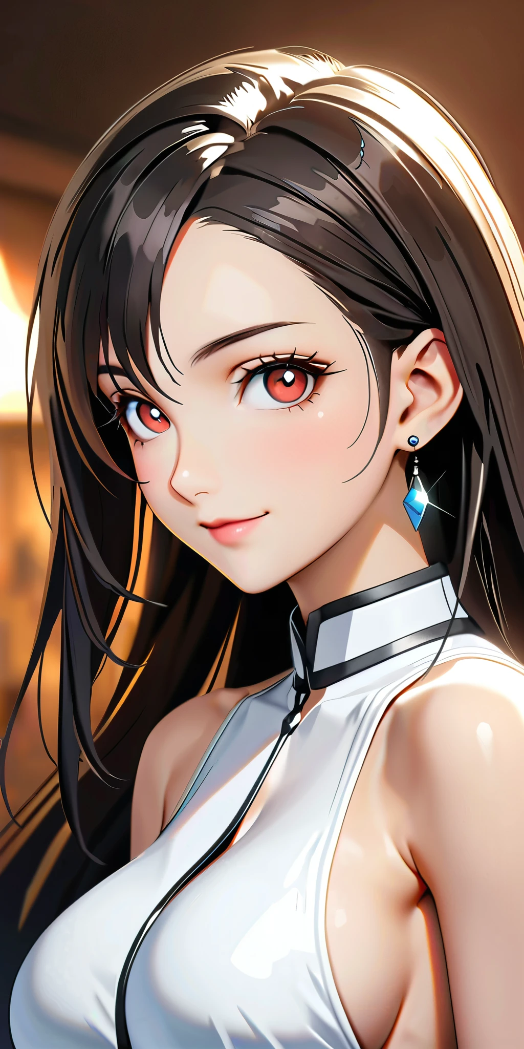 (((((tifa lockhart:1.5))))),((Highest quality、masterpiece、anime style、best quality、high resolution、8k、detailed、ultra-detailed:1.3))、Beautiful woman with perfect figure:1.4、(Smiling:1.2), double eyelid、30-year-old female、((((One Woman,beautiful face,Beautiful face,upper body:1.5)))),Big Breasts、High resolution, accurate, Anatomically correct, High-resolution model, high quality, Very detailed, Ultra high definition、Black Hair、Straight Hair、Long Hair、cabaret girl, hostesses,Luxury Lounge、(((backless white dress)))