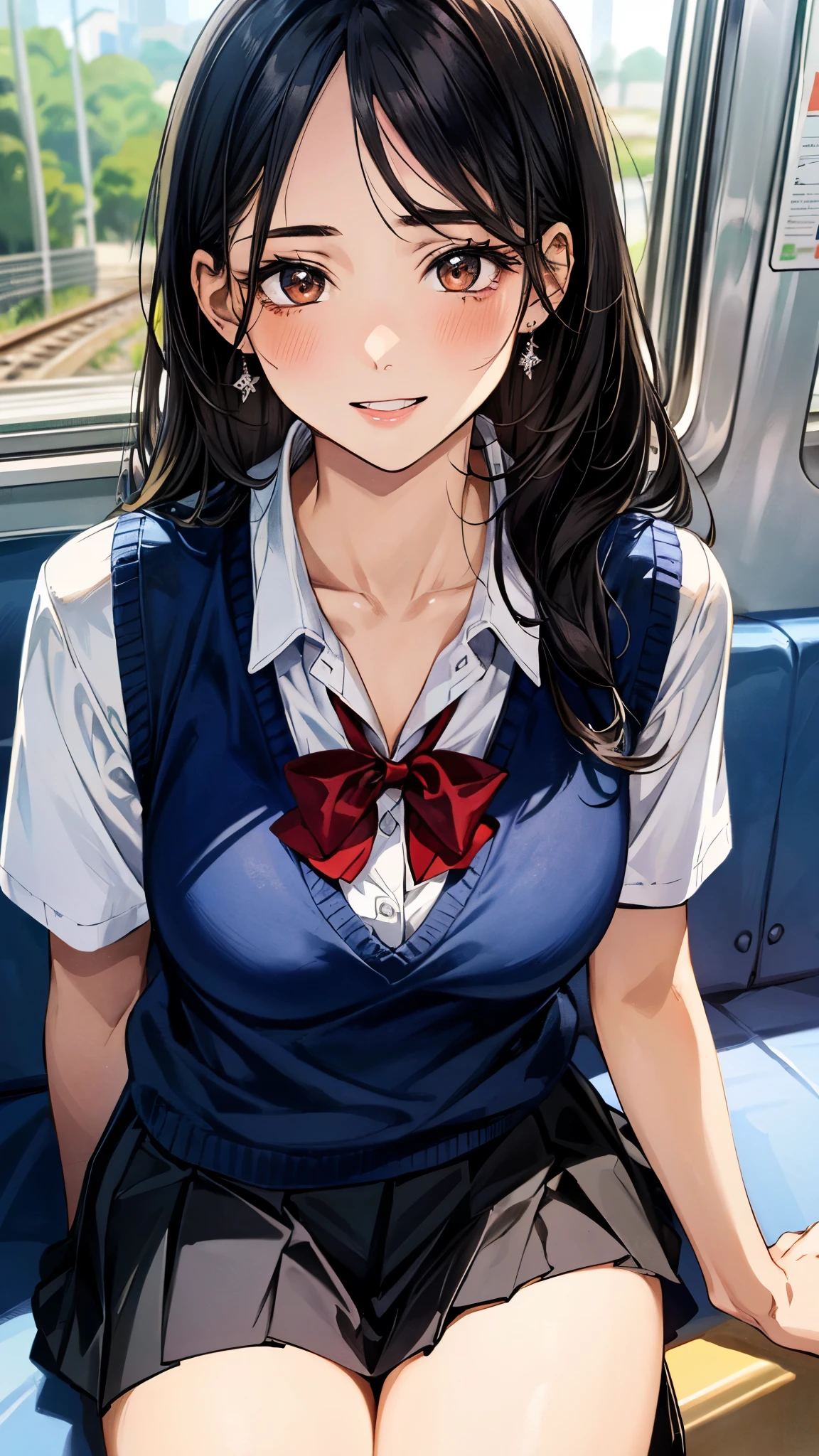 beautiful detailed illustration,amazing art,(((Extremely detailed))),
sitting 1girl,bangs,female high-school student,sleeping,Closed eyes,WHITE panties,skirt,
cowboy shot,from FRONT
,(((Extremely detailed))),On the train, a young woman is sleeping contentedly. Through the gap between her legs and skirt, her panties can be seen. As the vehicle rocks, her peaceful expression and gentle breathing create a calming atmosphere
,(((Extremely detailed)))