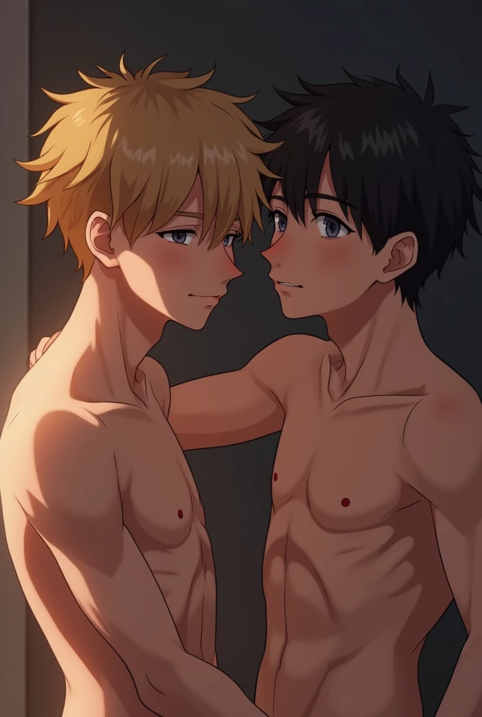 Highest quality, movie quality, two children of a gay couple, a licking nipples in the bedroom, a boy (, smallpenis,blonde and red hair, slender, upper body is naked, lower body is a jog strap, sweat and breath), the background is a night bed