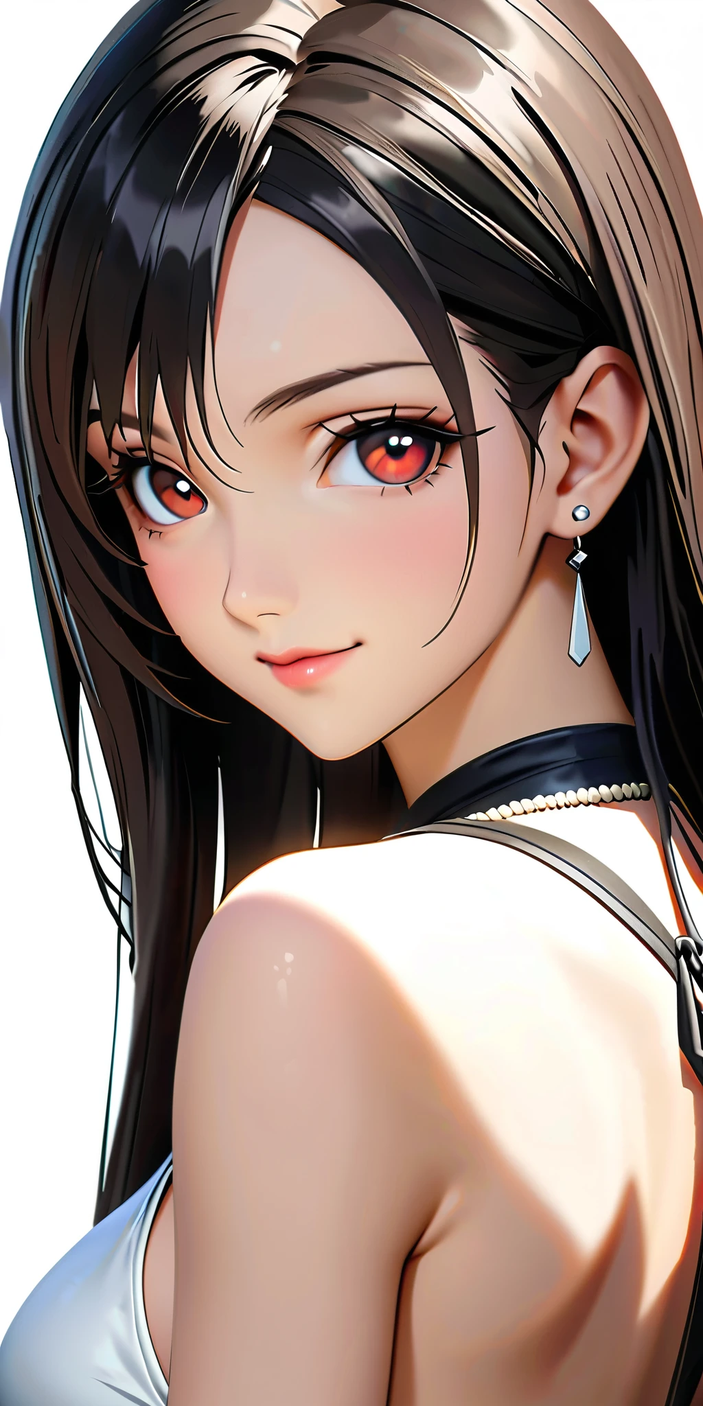 (((((tifa lockhart:1.5))))),((Highest quality、masterpiece、anime style、best quality、high resolution、8k、detailed、ultra-detailed:1.3))、Beautiful woman with perfect figure:1.4、(Smiling:1.2), double eyelid、30-year-old female、((((One Woman,beautiful face,Beautiful face,upper body:1.5)))),Big Breasts、High resolution, accurate, Anatomically correct, High-resolution model, high quality, Very detailed, Ultra high definition、Black Hair、Straight Hair、Long Hair、cabaret girl, hostesses,Luxury Lounge、(((backless white dress)))