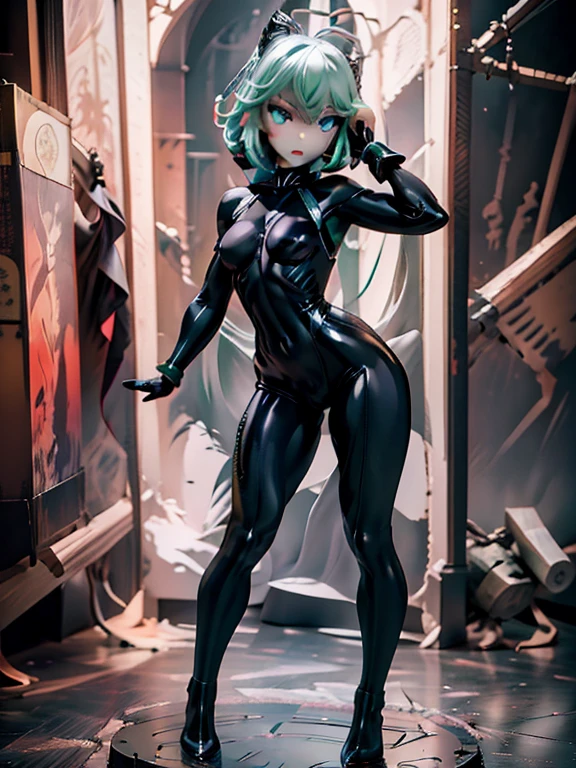 score_9, score_8_up, score_7_up, score_6_up, score_5_up, 1girl, Tatsumaki, green hair, perky, free use, standing up, back turned to the camera, cowboy shot, latex princess, black sling shot swimsuit, latex princess, elbow gloves, toned, (insanely detailed, beautiful detailed face, masterpiece, best quality) in a bdsm room (insanely detailed, beautiful detailed face, masterpiece, best quality)