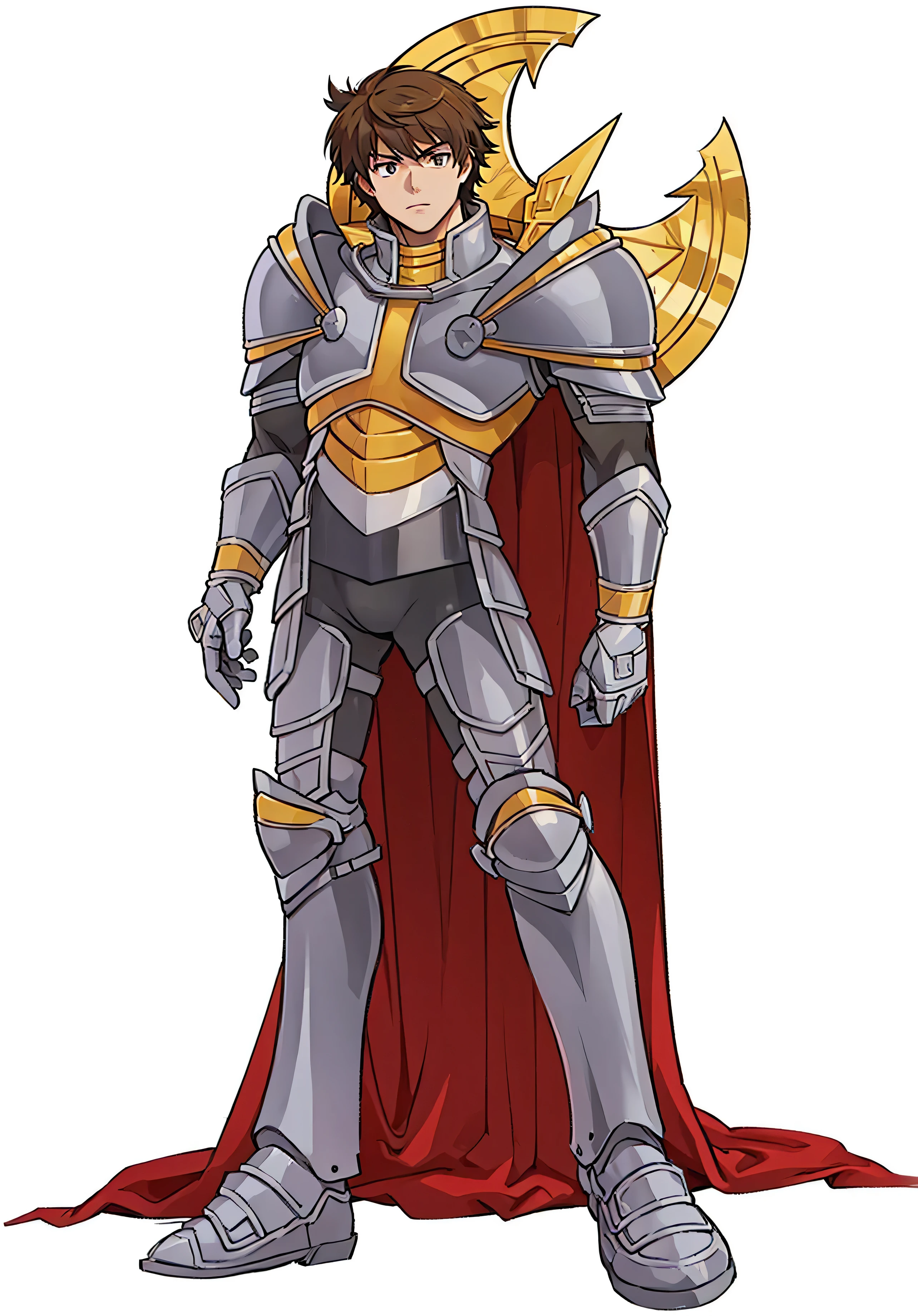 clean line art, knight, handsome anime boy, cape, muscles