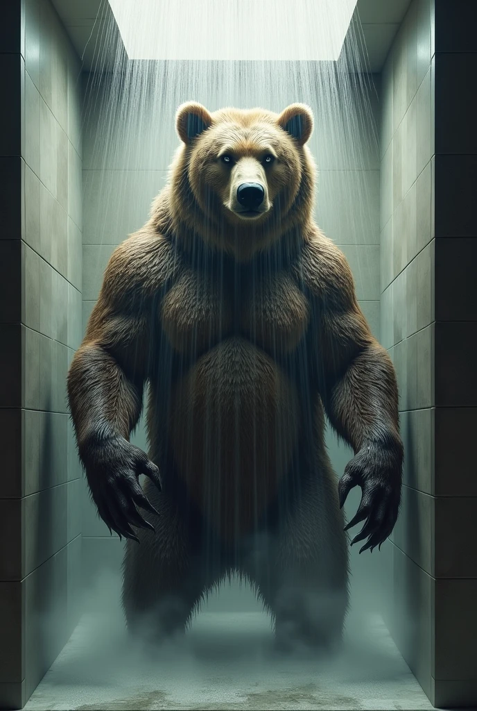 full body bear standing, of smooth shiny chrome gold angry attacking from above with its paw, black backdrop