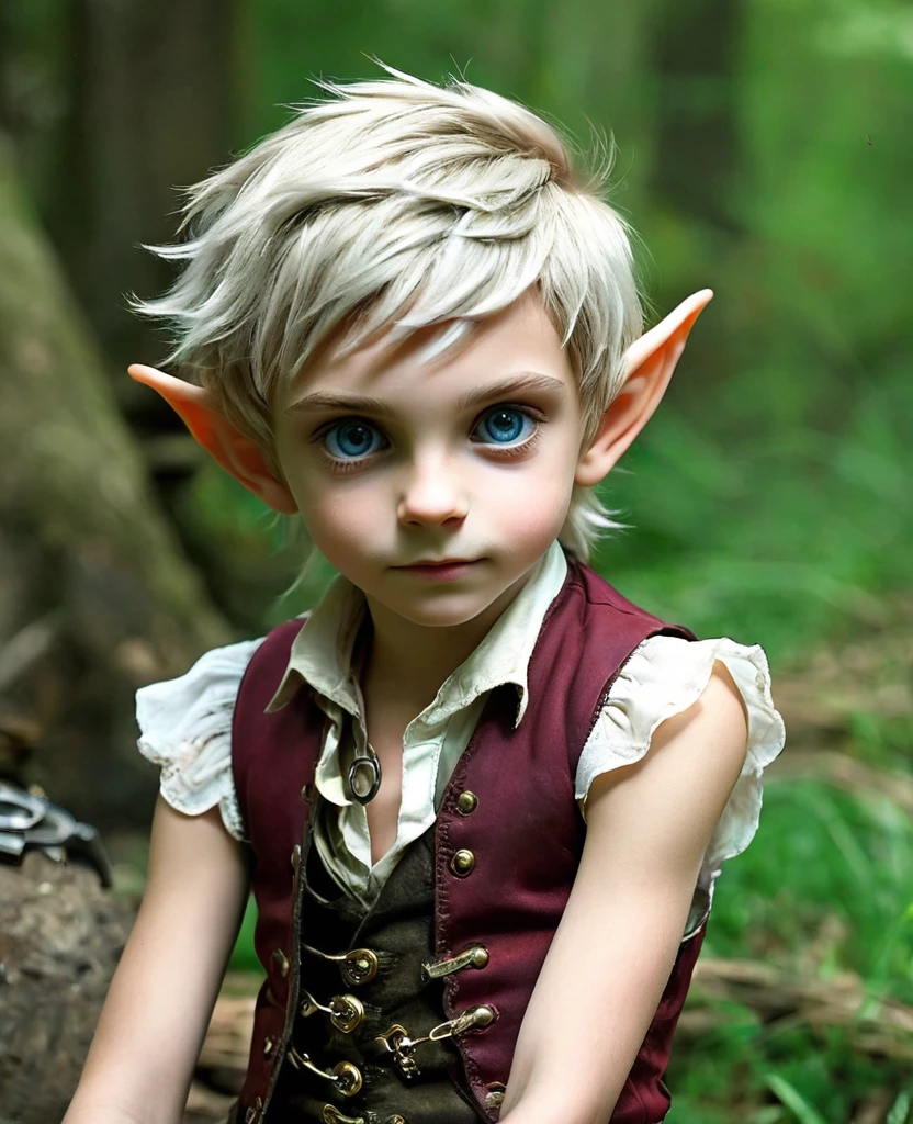 cute elf, teenage elf  with extremely cute eyes , elf , a high resolution , extremely detailed , masterpiece , looks like Aerith Gainsborough, Dramatic shadows, depth of field, Analog photo style, World, where steampunk and post-apocalyptic atmosphere collide , post apocalyptic cute boy in steampunk aesthetics, torn dirty clothes, depth of field, full body shot, without increase, perfect body , short hairstyle with side cut , stalking is a fairly common occurrence, although it is not the best way to make a living, stylized atmosphere of unreality, dark atmosphere, dynamic pose, On the move, Armageddon, Increase cinematic lighting, Very realistic skin texture, parted lips, Tired eyes, Perfect eyes, Bleached skin, random hair color,