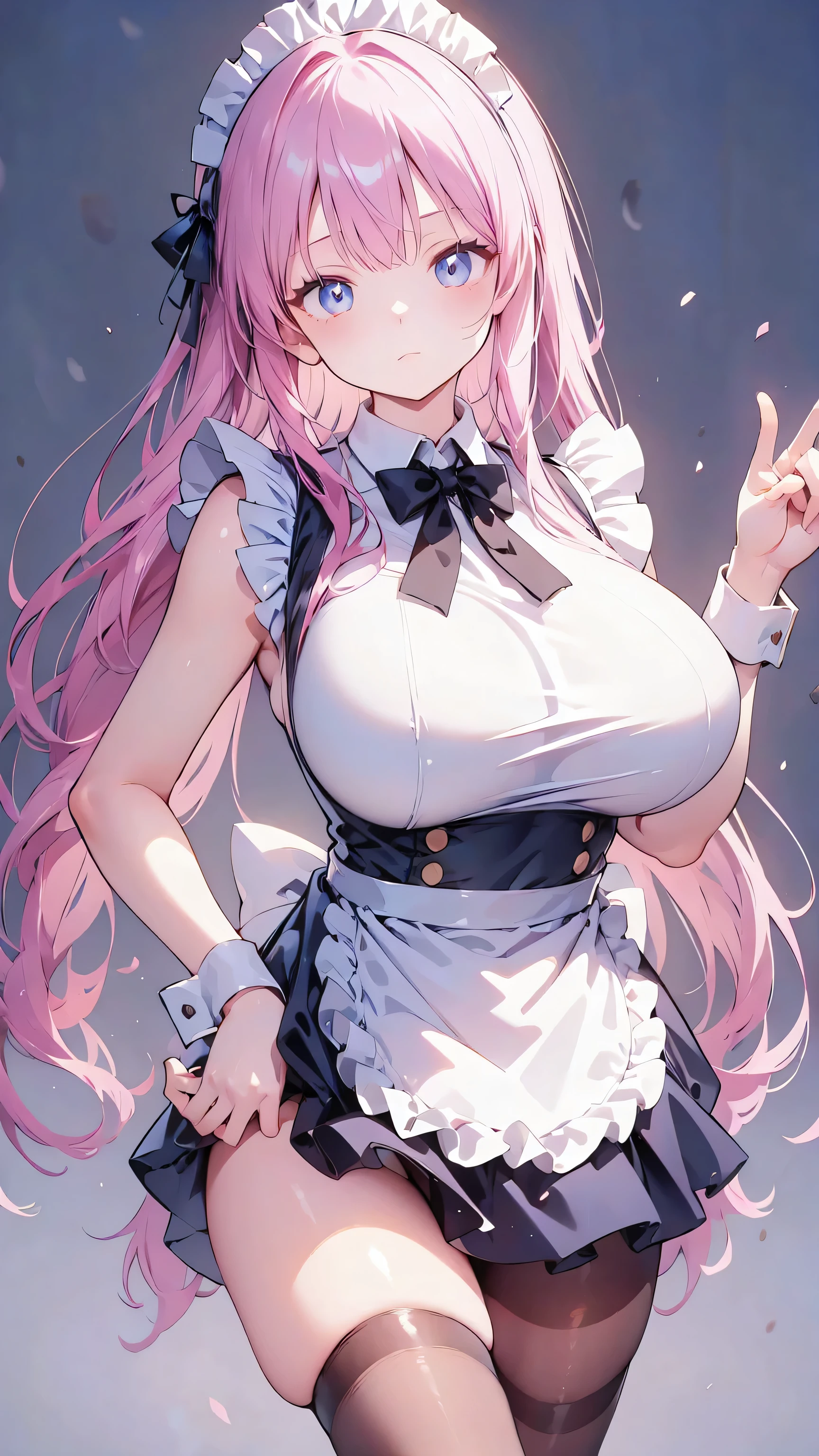 Ultra-high resolution, 8k,high quality,(((Ultra-short stature,Gargari body)),cowboy shot , ((no hat:1.3))),Slender,Cute hairstyle,,(iridescent light,soft shadow,Anime Painting,thin line drawing),((((((super enormous cartoon-like breasts)),Maid clothes,Girl、Simple Background)))),