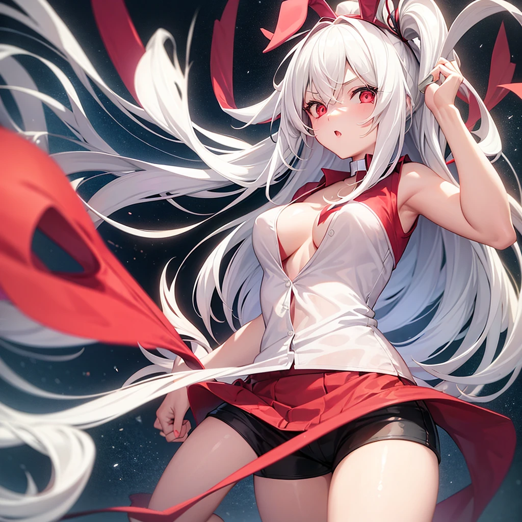anime style,flat chest shota,kawaiI small little shota,oriental dragon shota,oriental dragon horn and tail,long hair,white hair,messy hair,laugh,
zip slit scarlet bodycon Cheongsam dress,Lace up under the armpits,hold Kurikara sword,