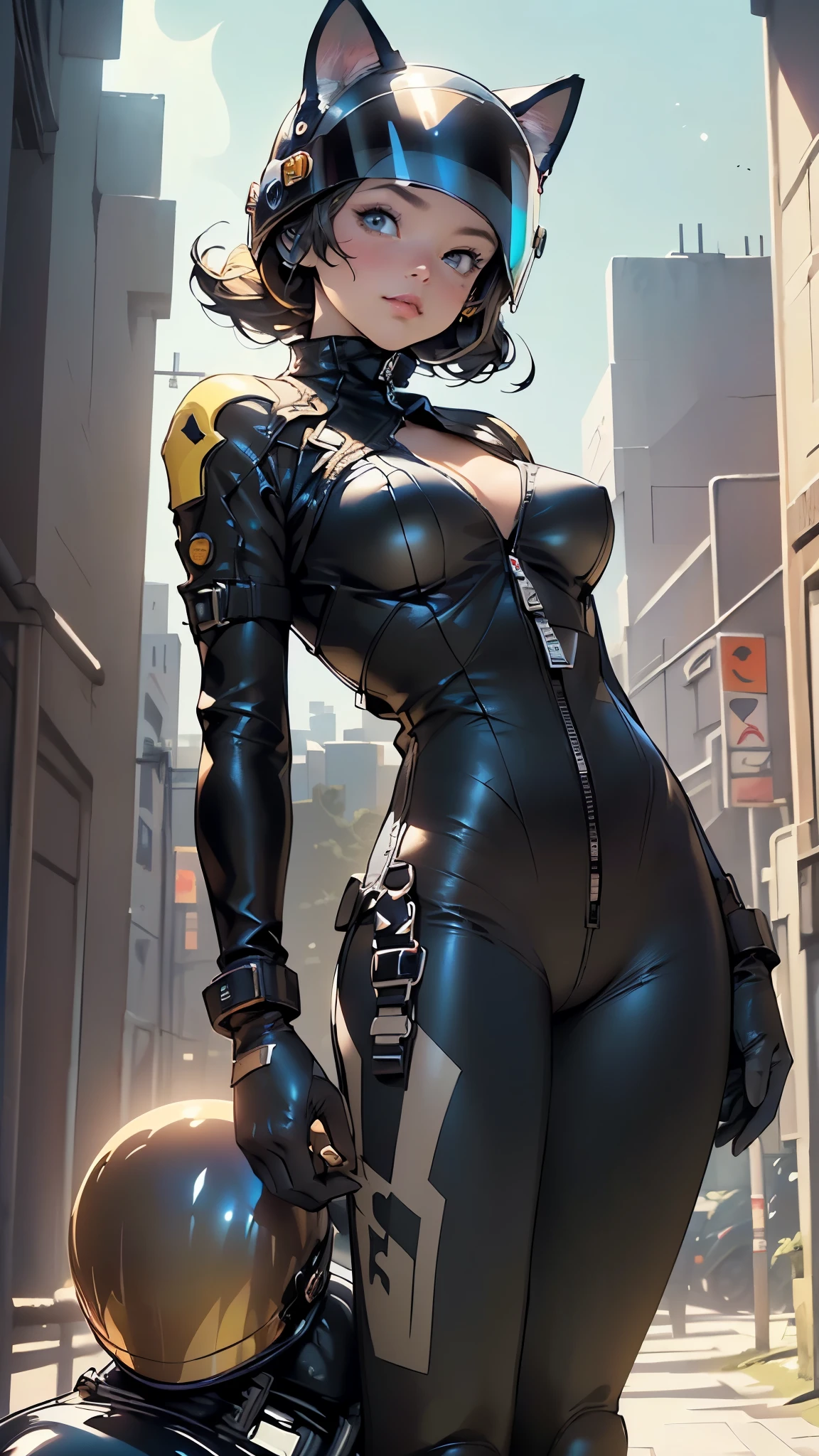 (muscular, thick thighs, small breasts, tight clothes, toned body, 1 girl), black hair, pale skin, yellow eyes, angry, solo