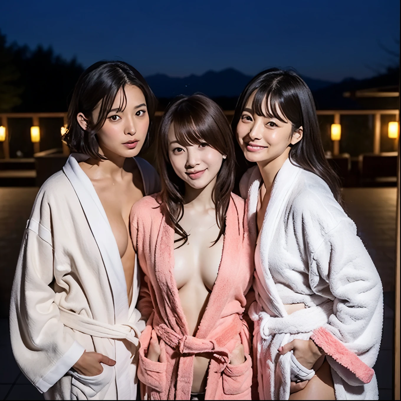 Real photography style、A Japanese Lady、bathrobe、hot spring town