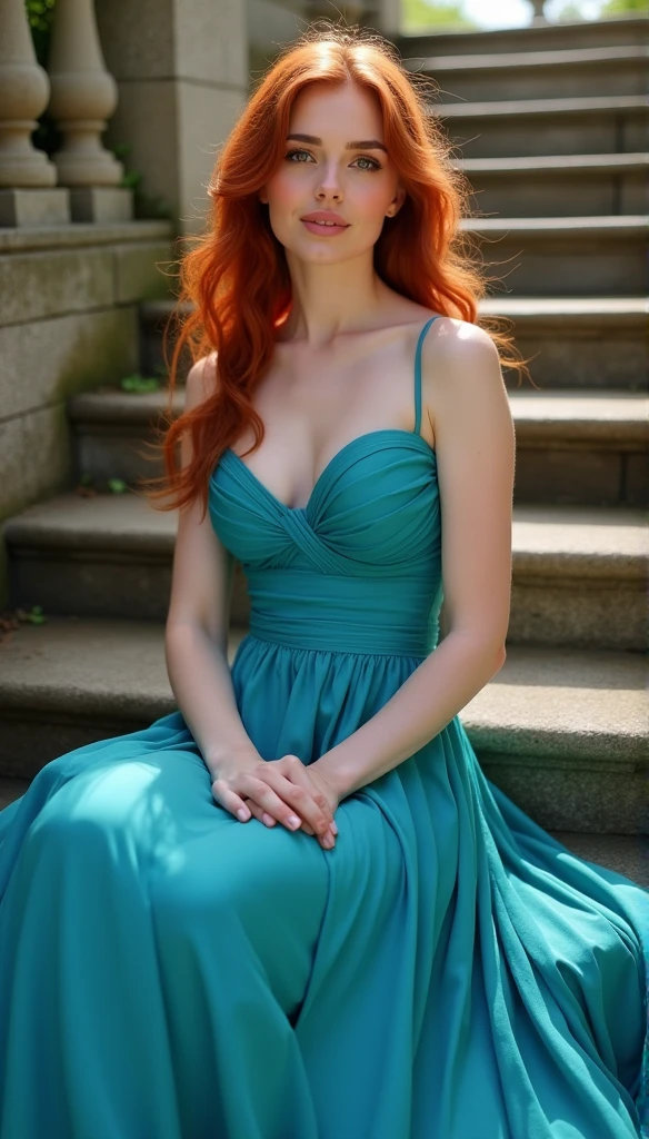 (full body) full-length shot of a young Amy Adams, in teal metallic dress, ginger hair tied back, wearing pearl necklace, wearing hoop earrings, ultra sharp focus, (high detailed skin:1.2), 8k uhd, dslr, high quality, film grain, Fujifilm XT38k, {{1girl}} (8k, RAW photo, highest quality),(epic realistic:1.5), dynamic posture,erotic face (detailed eyes:0.8),(looking at the camera:1.4), (highest quality), (best shadow),intricate details,cinematic,((skin:1.4)),interior,dark studio,(hdr:1.5),detailed,(bright lighting: 0.7), masterpiece, full-length portrait, perfect face, captivating eyes, bright details, pouting lips, (high skin detail), oil on breasts, perky breasts (tint: 0.1), (dirty: 0.57), flirting with camera