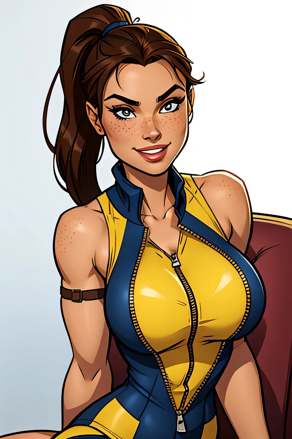 estilo de desenho animado:1.2), Yvonne Strahovski mulher Imagem de desenho animado de uma mulher , roupas sensuais , garota super fofa, authoritarian would be facial expressioncartoon style illustration, estilo de arte dos desenhos animados, estilo de arte dos desenhos animados, digital illustration style, design de personagens altamente detalhado, arte digital detalhada fofa, City fan art, design de personagem retrato, beautiful digital illustration, retrato de alta qualidade, arte em quadrinhos, retrato do design do personagem, white background Buso without clothes and medium breasts, beautiful and symmetrical body curves