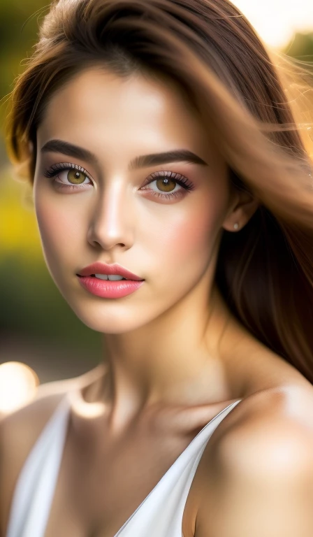 , Fashion model 2 [[[[close-up]]], [[[[chest]]]], [[[[neck]]], [shoulders]]]]], Perfect eyes, Perfect iris, Perfect lips, Perfect teeth, Perfect skin, Soft front light, Glow, HDR, (Soft color: 1.2)