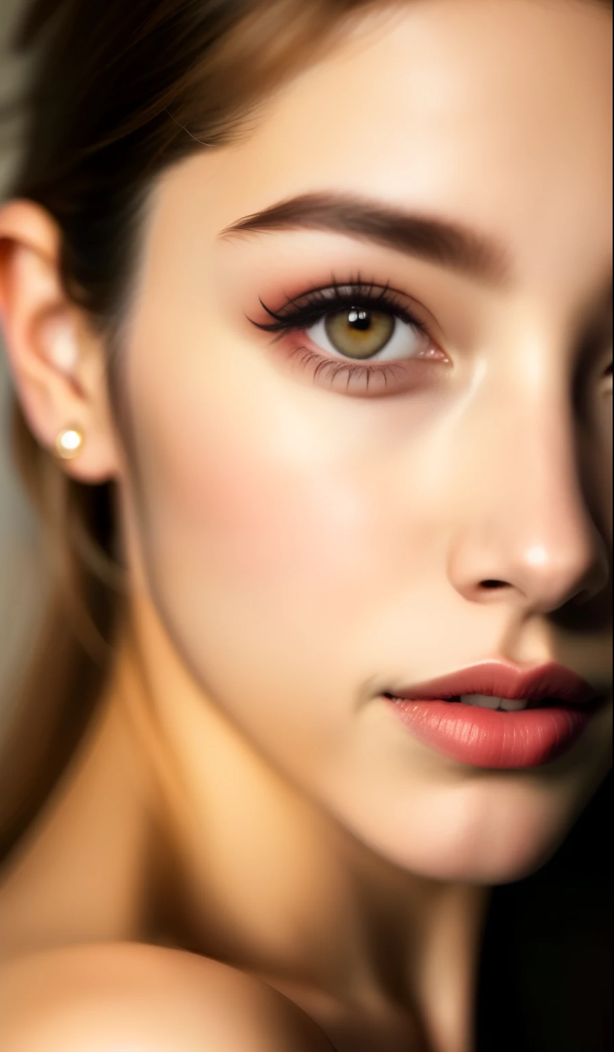 , Fashion model 2 [[[[close-up]]], [[[[chest]]]], [[[[neck]]], [shoulders]]]]], Perfect eyes, Perfect iris, Perfect lips, Perfect teeth, Perfect skin, Soft front light, Glow, HDR, (Soft color: 1.2)