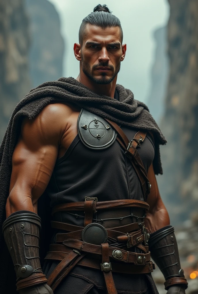 Description: Brune is a man who has 1,85m high, With an athletic and muscular body, a result of years of training and battles. His facial features are striking because of his helmet., with strong features that convey determination and courage.
Dress style: during your life, Brune wore detailed cyan and white spiked armor., with a striking helmet unsealed from his head that not only reflected his heroic status.