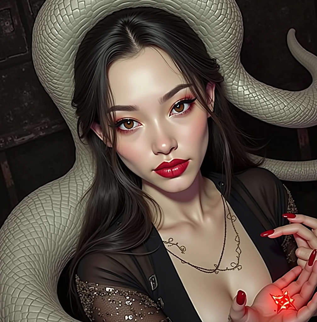 Succubus character, Devil horns, Realistic, Abyss scene, Very beautiful face, Very fine grain, Red glowing eyes, Pink long hair, Sexy Body, Large Breasts, Big Ass, Detailed skin,lots of red gems, Sensual lighting,((( She is being made to cum)))