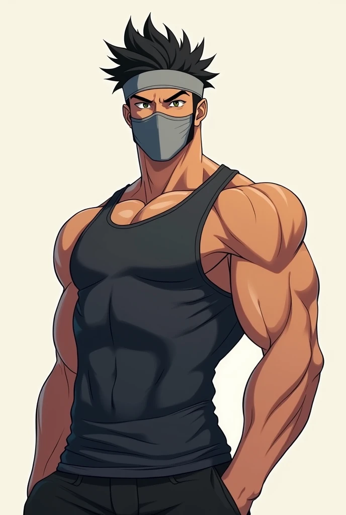 Male character in imposing pose ,who makes his presence known and is powerful and wears a mask and is strong without exaggerating 