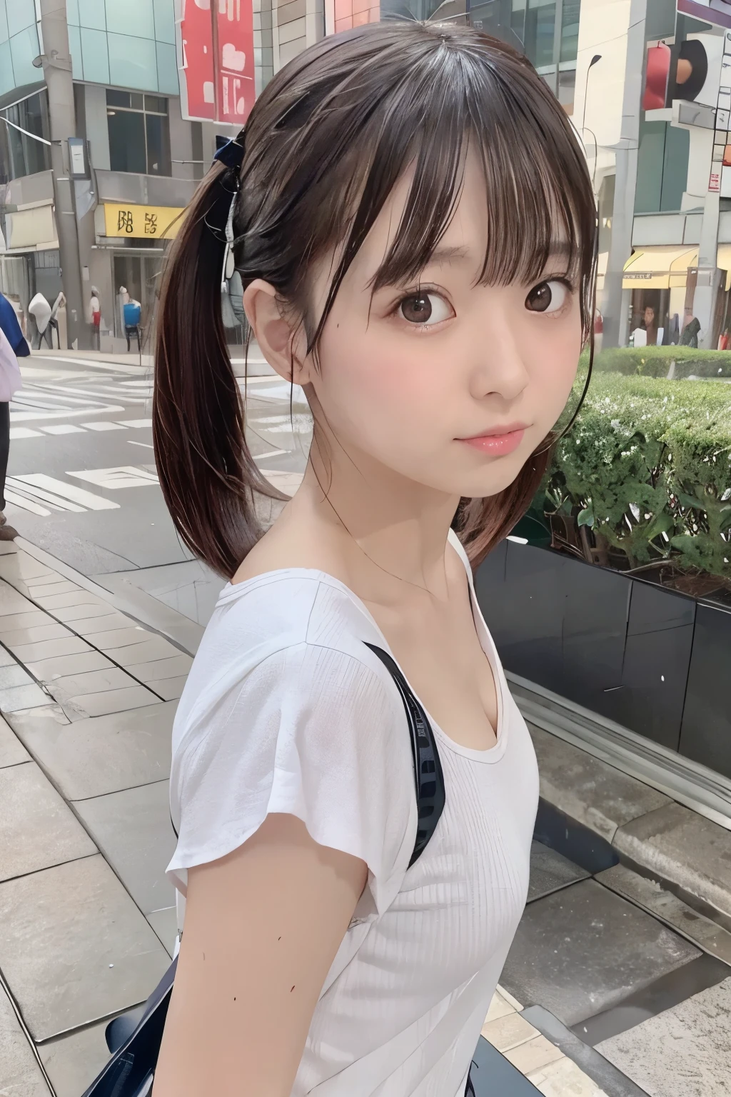 8K, RAW Photo, Best Quality, Masterpiece, Realistic, PhotoRealistic, Extremely Detailed 8K Wallpaper, Beautifully Detailed Eyes, Finely Detailed Face, 
 BREAK 
Cinematic Lighting, 
 BREAK 
Concentrated Heavy Raining:1.3, Guerrilla Rainstorm:1.3, in SHINAGAWA Bayside Street, 
 BREAK 
Perfectly Anatomically Correct:1.1, 5 Beautiful Thin Finger:1.1, 
 BREAK 
1 Girl is Walking, Soaked from Rain Water, 
(Very Short Twintails:1.2, Forehead:1.2), Symmetrical Clear Eyes:1.0, Captivating Eye Reflections:1.0, 
Kawaii:1.1, Chocolate Color Eyes, Wide-Set Eyes, Tareme, Embarrassed, (Round Face, Round Chin), [White Skinned], 
Wet Hair, High-teen, 
Wearing Soaked SHIMAMURA September Clothes:1.2, 
Open Mouse:1.0, Melancholy:1.0, 
Looking Back Viewer, Lean Back:1.0, 
[Cleavage], 
 BREAK 
SFW:1.0, 
 BREAK 
(from Bellow:1.1, from Behind, from Left Side), Bokeh:1.2