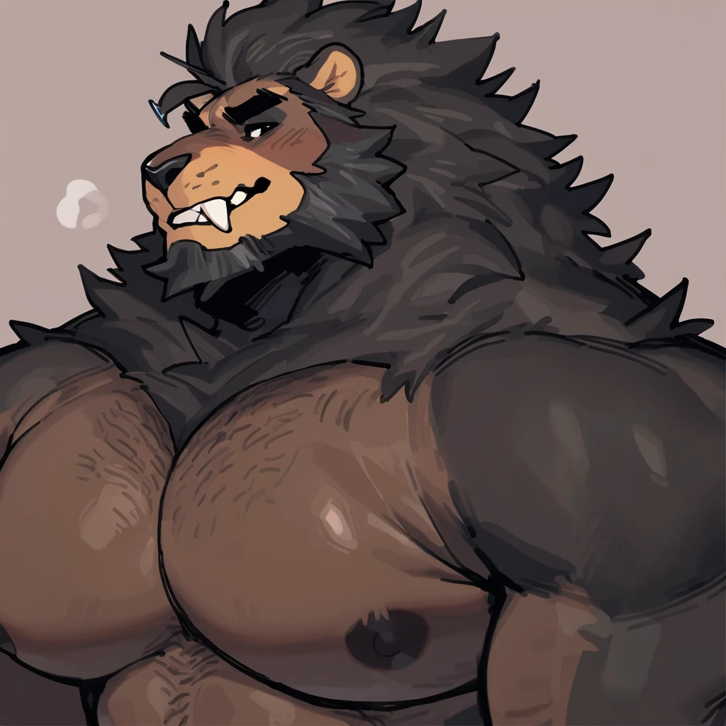 thick penis, black bear, furry, soft skin, large nipples, perfect face, sweat, raised left arm, hairy armpits, veiny muscles, furry belly, musclegut, black fur, tongue out, erect penis, black penis, large penis