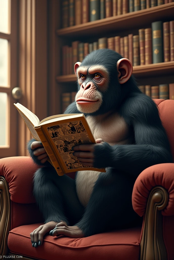 monkey reading a book realistic