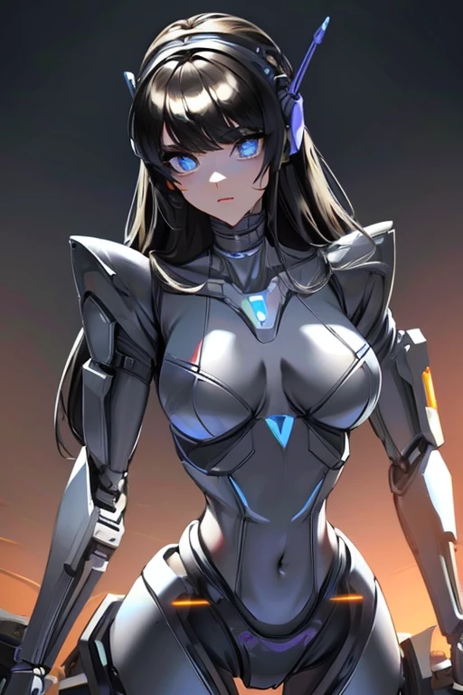 (masterpiece),(Highest quality),(Super detailed),(Best illustrations),(Best Shadow),(Absurd),(Detailed Background),(so beautiful), 16K, 8K, 4K,(Best Shadow),empty eyes,robotization,woman ,big bust,Robot Joint ,Metal skin,Black Suit,long hair,a black suit that covers the whole body,robot hand,cyber bodysuit,mecha head,robot head