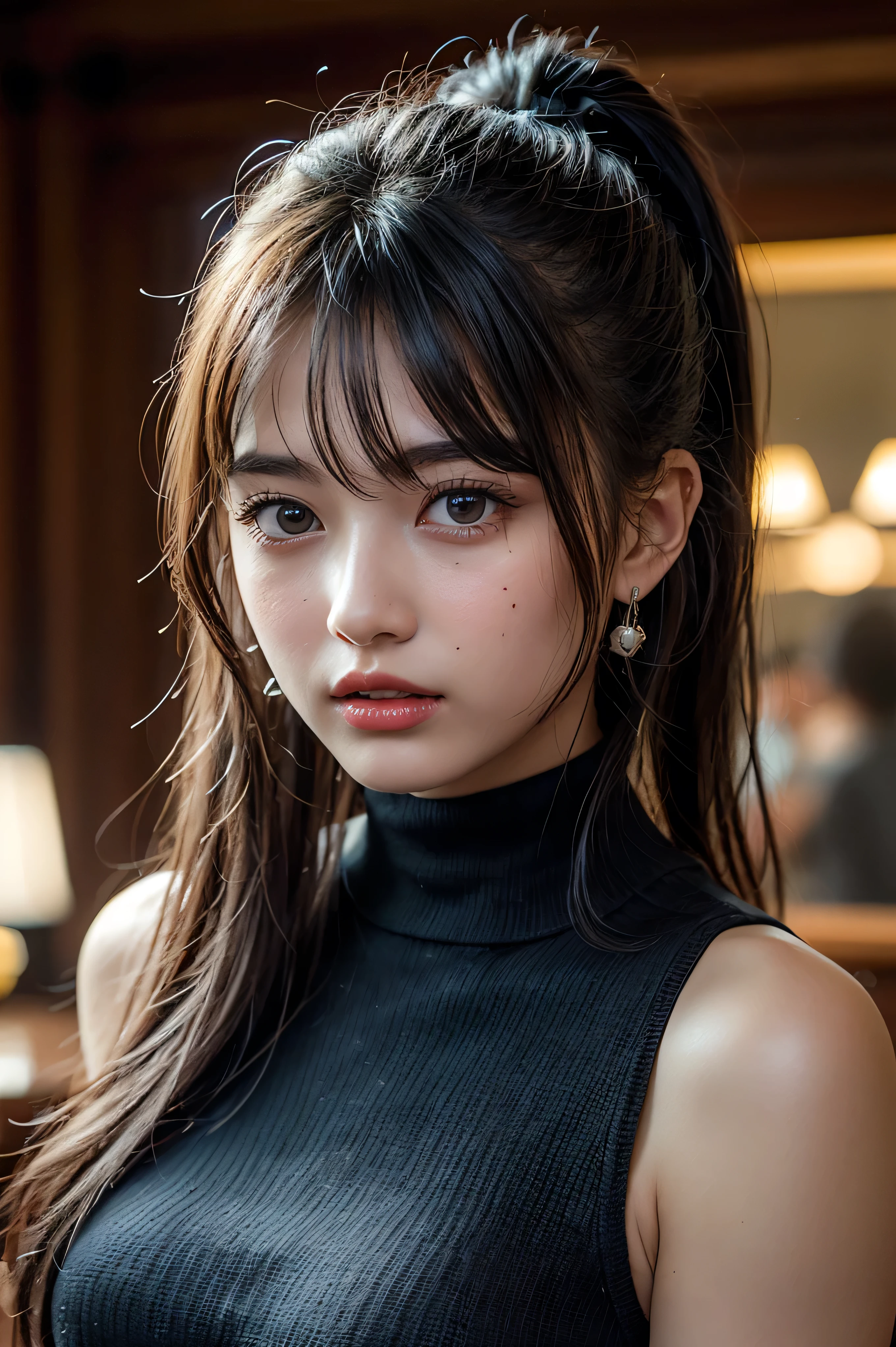 8K, Realistic, RAW Photo, Natural Light, Face Fill, 21 Year Old Woman, Brown Hair, Black Eyes, Small Head, Minami Aizawa, Perfect, Perfect Buttocks, Big Eyes, Real Face, Textured Skin, Erotic, Pantyhose, Pantyhose