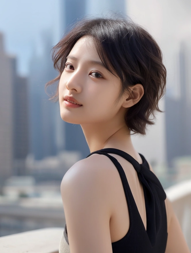 (highest quality、master piece:1.3、ultra high resolution)、(super detail、caustics)、(Photoreal:1.4、RAW shooting、)ultra-realistic capture、High definition、High resolution - human skin resolution 16K、Natural skin texture、Skin looks even-toned and healthy、Use natural light and colors、one woman、Japanese、cute、black hair、middle hair、(Depth of the bounds written、chromatic aberration、wide range of lighting、natural shadows)、(((Completely naked)))、(hair swaying in the wind:1.2)、Tokyo cityscape、((half body shot))