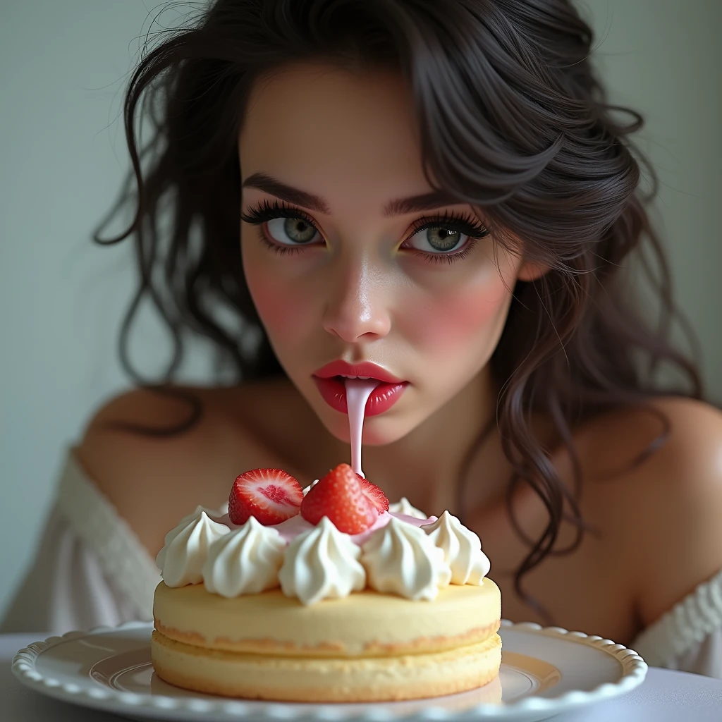 a beautiful tanned girl squatting on a huge cream cake, cum dripping down, extremely detailed, intricate, elegant, ornate, exotic, high quality, photorealistic, (best quality,4k,8k,highres,masterpiece:1.2),ultra-detailed,(realistic,photorealistic,photo-realistic:1.37),extremely detailed eyes and face, beautiful detailed lips, long eyelashes, ecchi, nsfw, pinup