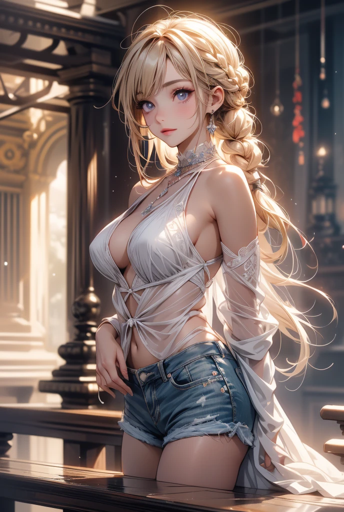 ((masterpiece)), ((Best quality)), (high resolution), (illustration), (an extremely delicate and beautiful), (ultra detailed beautiful face and eyes), nsfw,   1girl, leaning forward,  YukineChris, long hair, purple eyes, twintails, low twintails, ahoge, large breasts,volumetric lightning, moon night,knight_armor
detailed skin texture, detailed, volumetric shadow, anime screencap,Highest quality, Sorceress, ancient babylonian nobility, ((tan skin:1.2)), (brown skin color),Long hair, twin braids, hair ornament, wine colored hair, smile, Below average size breasts, bare shoulders, Leg spread、Groin、Yukine Chris、Wet condition
nude、Wet_shirt,Wet _underwear、tear_underwear
8K, masterpiece, Best_quality, high_resolution, ultra_details, detailed, 1girl, 独奏, looking_at_viewer, upper_body, braid, bangs, white_hair, hair_ribbon, hair_between_eyes, blue shorts、style(open_reg,hip_up)

sidelocks,depth_of_field,french_braid, sharp focus, perfect hands, perfect face, perfect eyes, perfect light, dynamic light, natural light, Masterpiece, Best quality, Cang、green、moon、