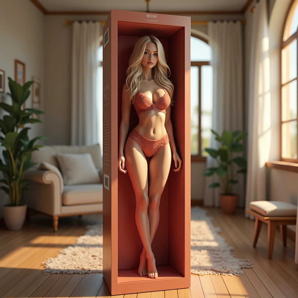 Female clone for sexual use, packed in a duralumin case with urethane cushion, she is sandwiched between the urethane cushion and stands upright in the duralumin case, superhuman beauty, ultimate beauty, wearing a very pale pink lace luxury bodysuit, beautifully crafted bodysuit, detailed duralumin case, she is standing upright, beautiful, seductive and exquisite face that makes men erect, seductive and exquisite eyes that make men erect, seductive and exquisite lips that make men erect, long eyelashes, seductive white skin that makes men erect, seductive and exquisite body parts that make men erect, seductive and exquisite décolleté that makes men erect, seductive and exquisite large breasts that make men erect, seductive and exquisite navel that makes men erect, seductive and exquisite crotch that makes men erect, seductive and exquisite thighs that make men erect, luxury, glowing candlelight, sensual lighting, vibrant colors, cowboy shot, atmospheric perspective, depth of field, Hyperrealism, Realism, anatomically correct, textured skin, best quality, UHD, highres, masterpiece, accurate, 8k, 16k