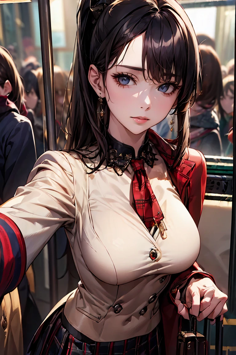 ((Biologically correct limb count))、(( Full-body photo including face))、4K、((Standing position))、masterpiece、((Focus on the face))、((Symmetrical facial features))、Eyes with detailed description、Beautiful woman、Excellent style、Beautiful clavicle、Beautiful feet、Beautiful Hands、Slender body、(rubber tights、garter belt、High heels)、Facial detailing、Small earrings、necklace、(rubber jacket、Rubber Skirt)、Face close-up、Lighting the face、tie、sunny、(((White framed photo)))、Fascinating、Night street、profile、((A photo of the moment you put on lipstick))