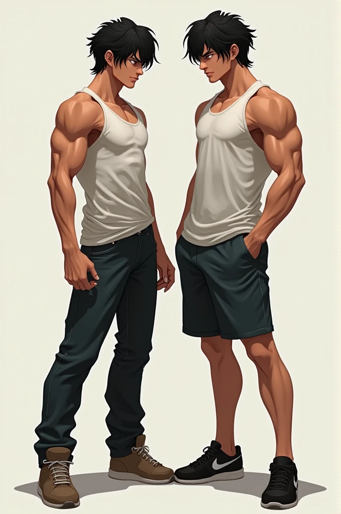 (no background、white background:1.4)、10th generation male、1 person、Tank top、 muscular、big pectoral muscles、he has short blonde hair、 strong jaw line、he is wearing underwear, bad face、((whole body、stand))、shoes、